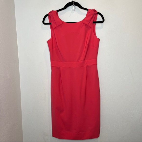 J. Crew Origami Bow Dress 2 Coral Pink Sheath Knee Length Sophisticated Wool - Picture 2 of 9